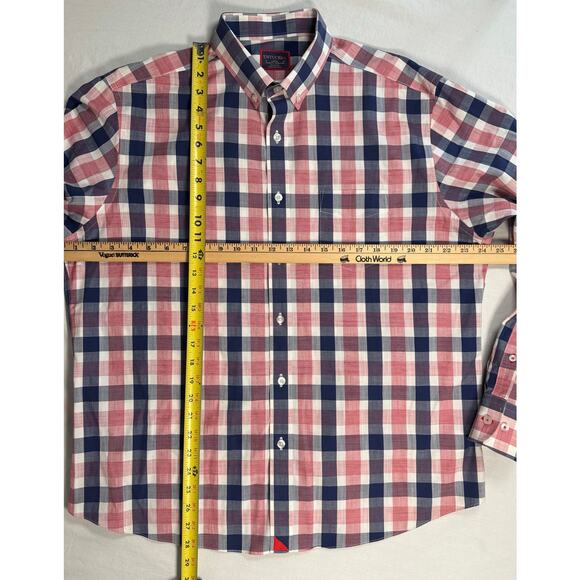 UNTUCKit Button Up Shirt Size LRG Blue Red Plaid Cotton Wrinkle Free Redaelli WF - Picture 7 of 10